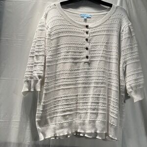 Draper James RSVP White Puff Sleeve Light Sweater Size XXL Gold‎ Buttons